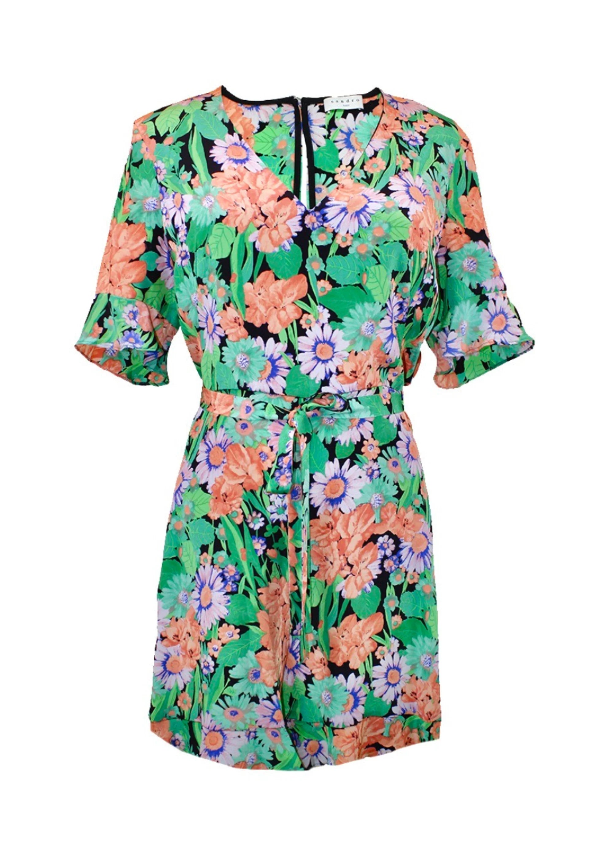 GREEN SILK PLAYSUIT WITH FLORAL PATTERN Button-down jumpsuit, Casual style, Comfortable, Trendy GREEN SILK PLAYSUIT WITH FLORAL PATTERN Button-down jumpsuit, Casual style, Comfortable, Trendy