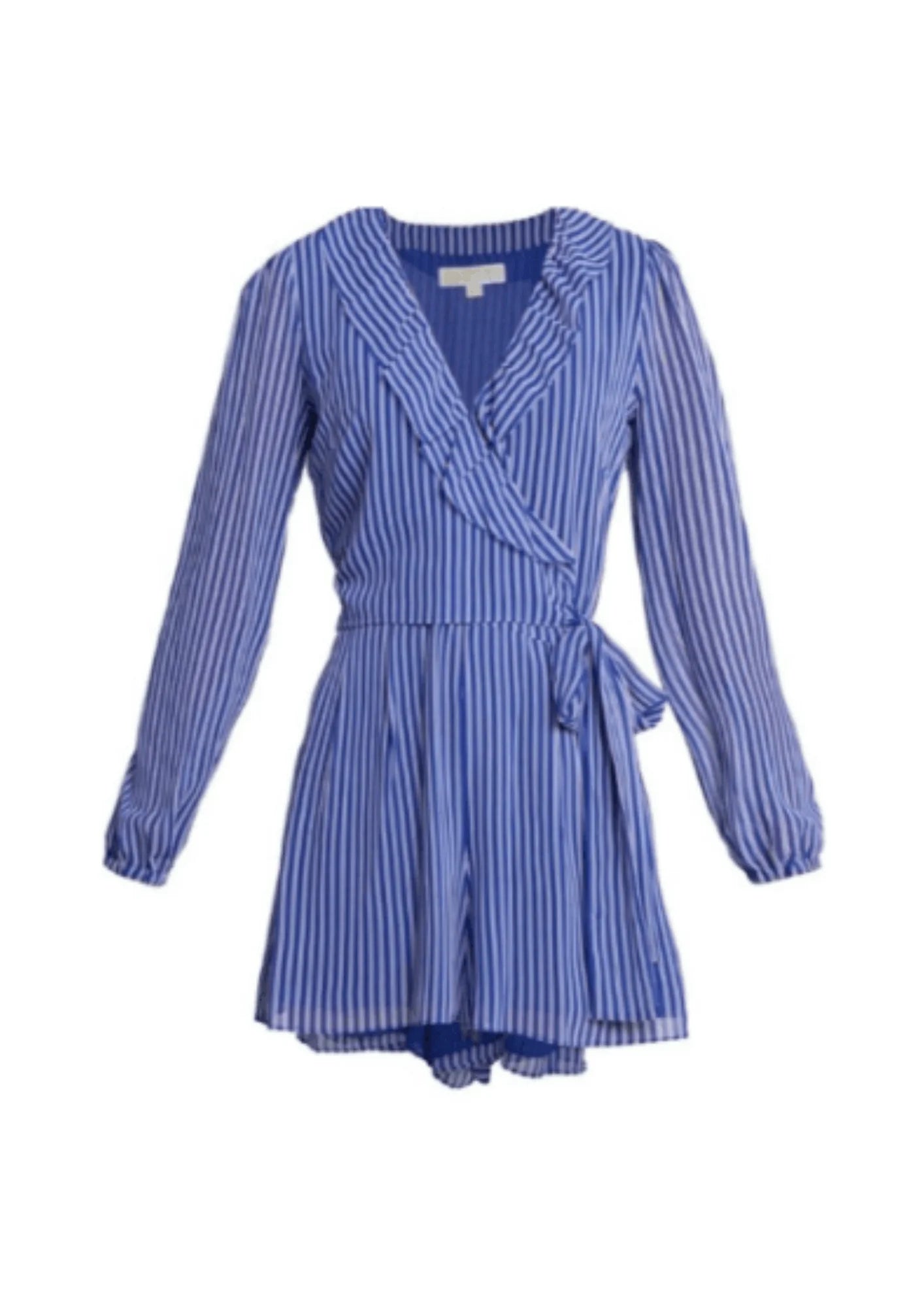 STRIPED RUFFLED WRAP PLAYSUIT Ruffle sleeve jumpsuit, Feminine, Elegant, Chic