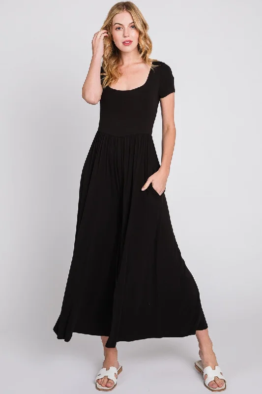 Black Short Sleeve Pocketed Jumpsuit Summer boho jumpsuit, Relaxed fit, Comfortable, Stylish