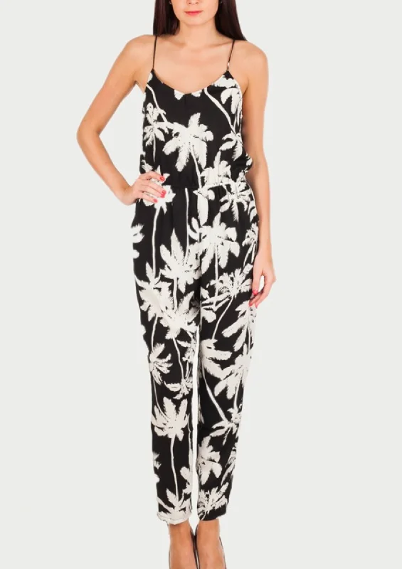 BLACK & WHITE TROPICAL JUMPSUIT V-neck jumpsuit, Sexy, Comfortable, Stylish