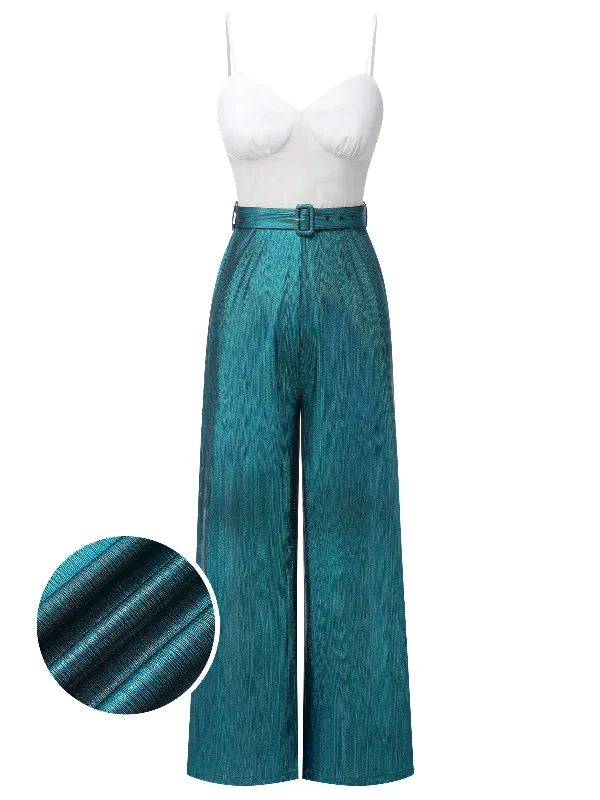 Blue 1930s Laser Flashing Spaghetti Strap Jumpsuit Light fabric jumpsuit, Casual, Comfortable, Summer wear Blue 1930s Laser Flashing Spaghetti Strap Jumpsuit Light fabric jumpsuit, Casual, Comfortable, Summer wear