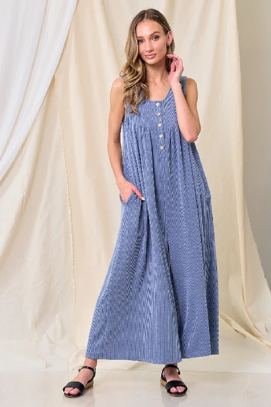 Blue Ribbed Sleeveless Button Front Jumpsuit High waist jumpsuit, Sleek, Chic, Comfortable
