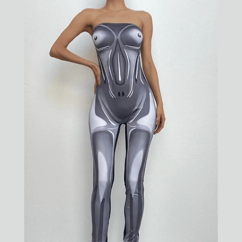 Body print backless contrast tube jumpsuit One-shoulder jumpsuit, Sexy, Chic, Trendy