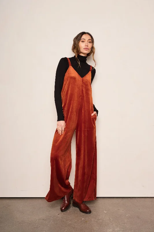 Colline Velvet Jumpsuit Chestnut Silk jumpsuit, Elegant, Luxurious, Evening wear