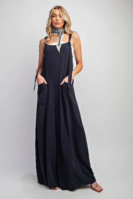 Dark Navy Linen Wide Leg Jumpsuit Pants Striped jumpsuit, Summer casual, Comfortable, Stylish Dark Navy Linen Wide Leg Jumpsuit Pants Striped jumpsuit, Summer casual, Comfortable, Stylish