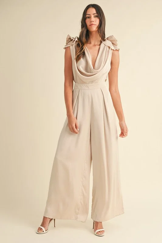 Delphine Satin Jumpsuit Champagne Elegant wide leg jumpsuit, Chic, Casual, Comfortable