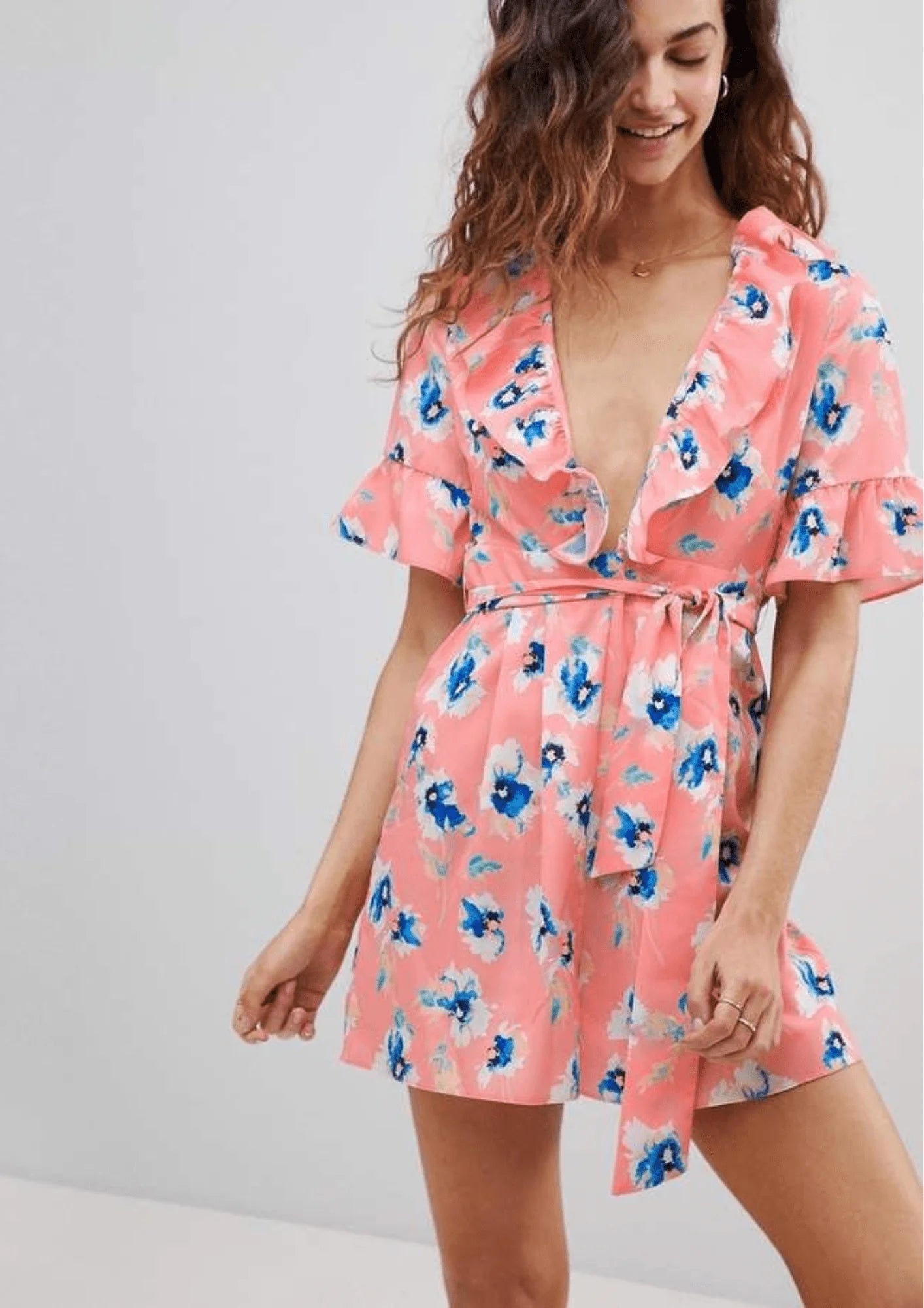 FLORAL RUFFLED PLAYSUIT Strapless wide leg jumpsuit, Sexy, Comfortable, Trendy