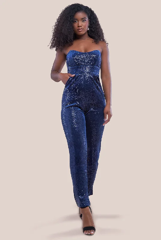 Goddiva Sequin & Velvet Corset Jumpsuit - Navy Jumpsuit with lace, Feminine, Elegant, Stylish Goddiva Sequin & Velvet Corset Jumpsuit - Navy Jumpsuit with lace, Feminine, Elegant, Stylish