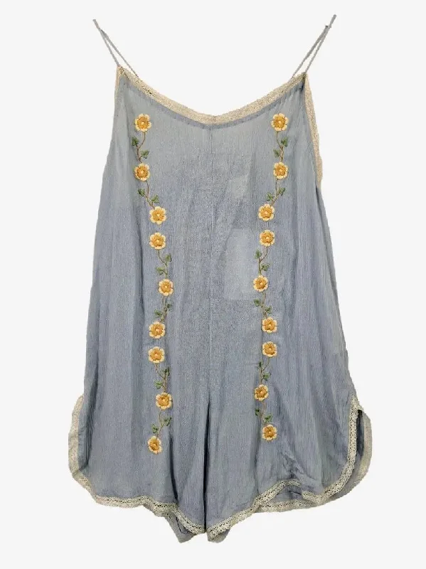 Golden Brown Delicate Bohemian Sky Embroidered Playsuit Size M Camo jumpsuit, Street style, Bold, Casual