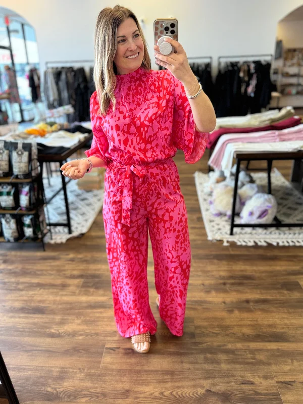 Hailey - Pink Leopard Jumpsuit High-neck jumpsuit, Modest style, Elegant, Trendy