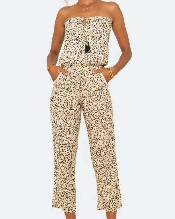 "Haley" Strapless Cheetah Print Jumpsuit Black denim jumpsuit, Casual chic, Street style, Trendy "Haley" Strapless Cheetah Print Jumpsuit Black denim jumpsuit, Casual chic, Street style, Trendy