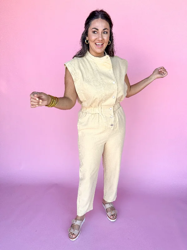 Happy Harmony Jumpsuit - Taupe Ruffle hem jumpsuit, Feminine, Trendy, Elegant