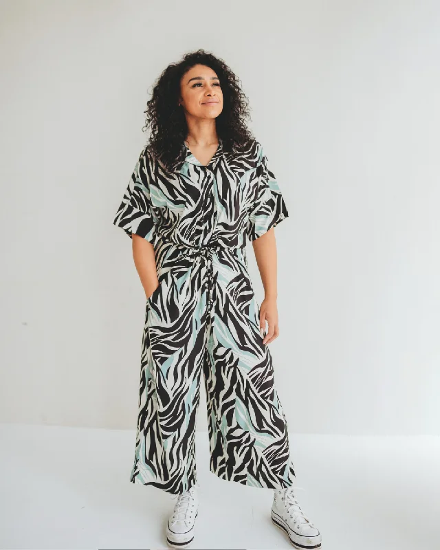 Iris Zebra Pop Viscose Jumpsuit Button-up jumpsuit, Vintage style, Casual, Relaxed