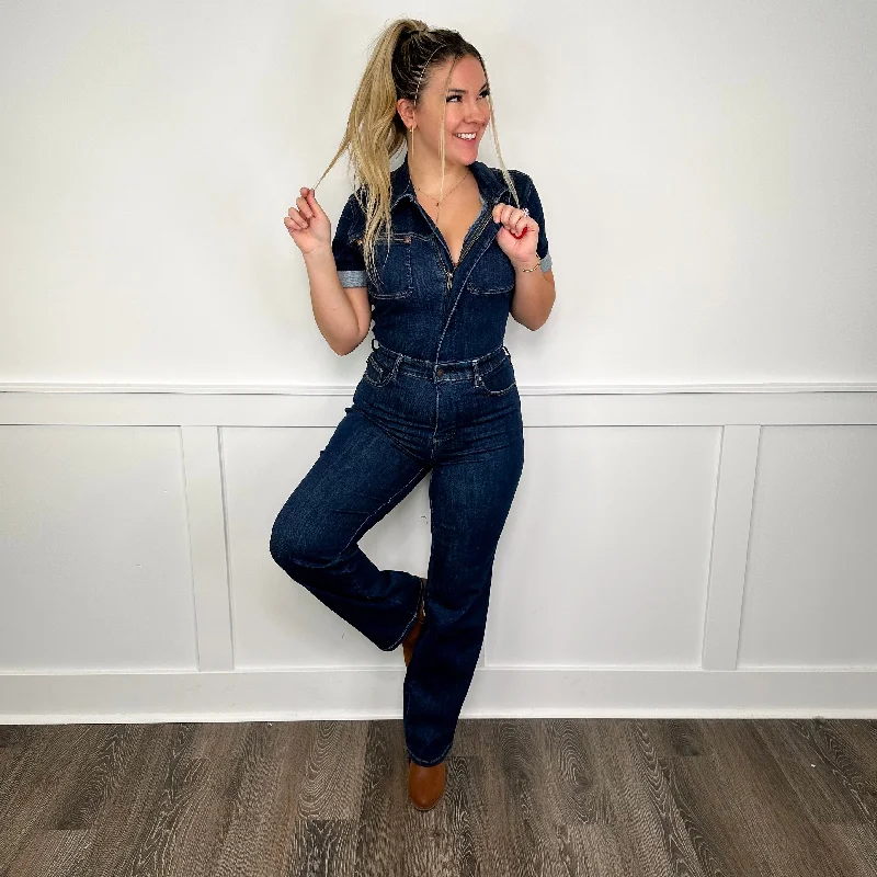 Judy Blue Emmy Tummy Control Straight Leg Dark Wash Jumpsuit Bohemian style jumpsuit, Loose fit, Casual, Trendy Judy Blue Emmy Tummy Control Straight Leg Dark Wash Jumpsuit Bohemian style jumpsuit, Loose fit, Casual, Trendy