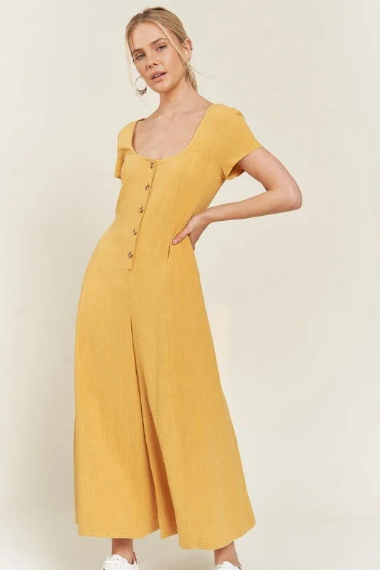 Linen Button Down Jumpsuit Classic black jumpsuit, Elegant, Simple, Night out