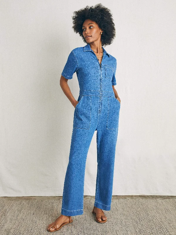 Linen Denim Jumpsuit - Bay Breeze Wash Crossover jumpsuit, Elegant, Chic, Comfortable