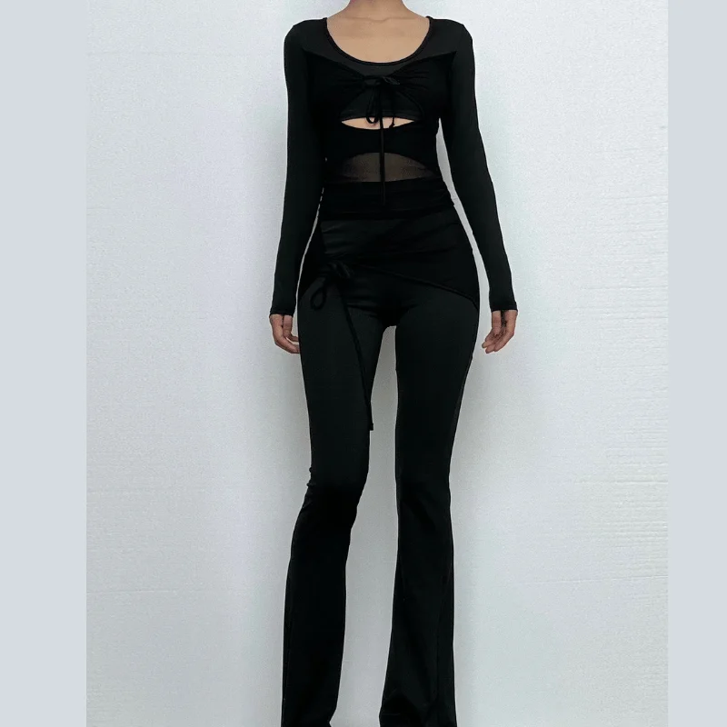Long sleeve drawstring ruched patchwork jumpsuit Sporty jumpsuit, Casual, Comfortable, Athletic