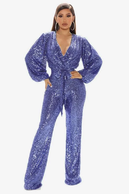 Megan Belted V-Neck Sequins Jumpsuit Red jumpsuit, Bold color, Sexy, Party wear