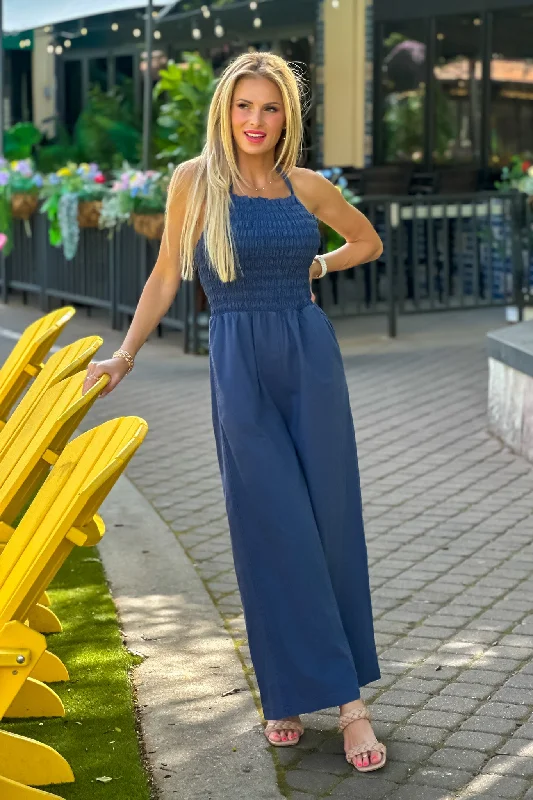 Nelli Smocked Top Jumpsuit : Indigo Pleated jumpsuit, Elegant, Fashion forward, Feminine Nelli Smocked Top Jumpsuit : Indigo Pleated jumpsuit, Elegant, Fashion forward, Feminine