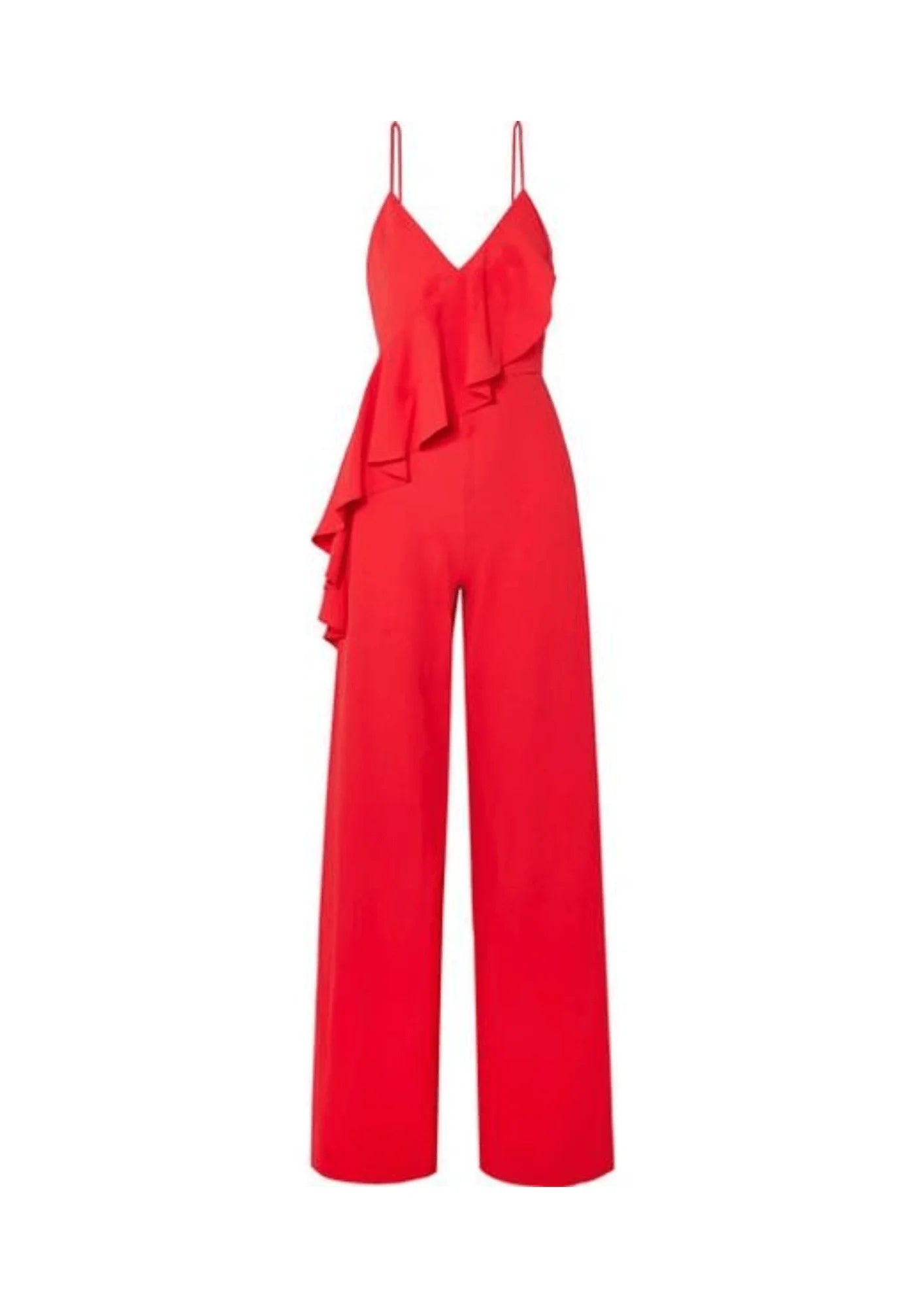 RED KEEVA RUFFLED JUMPSUIT Wide leg jumpsuit, Relaxed fit, Chic, Comfortable