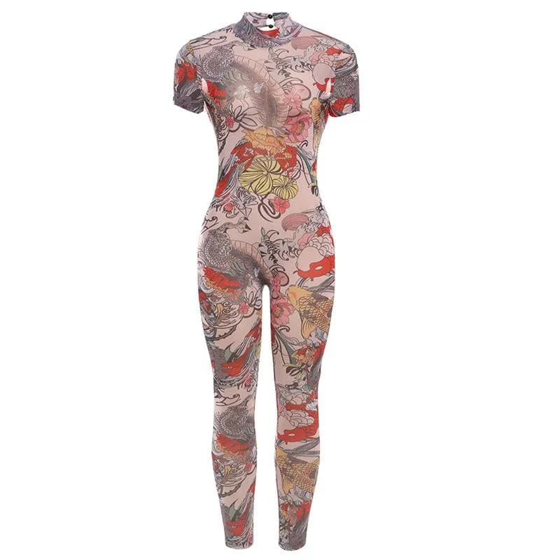 Short sleeve button print backless sheer mesh jumpsuit Backless jumpsuit, Sexy, Nightwear, Trendy Short sleeve button print backless sheer mesh jumpsuit Backless jumpsuit, Sexy, Nightwear, Trendy