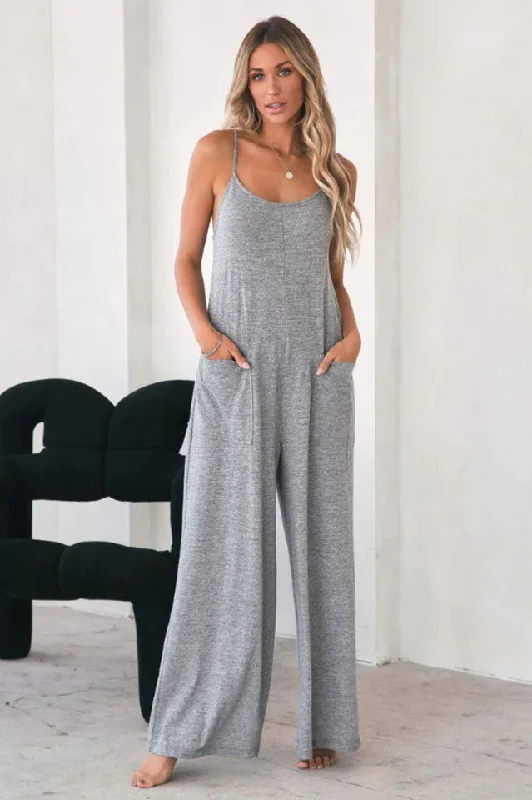 Side Pockets Spaghetti Strap Wide Leg Jumpsuit Street style jumpsuit, Trendy, Casual, Comfortable Side Pockets Spaghetti Strap Wide Leg Jumpsuit Street style jumpsuit, Trendy, Casual, Comfortable