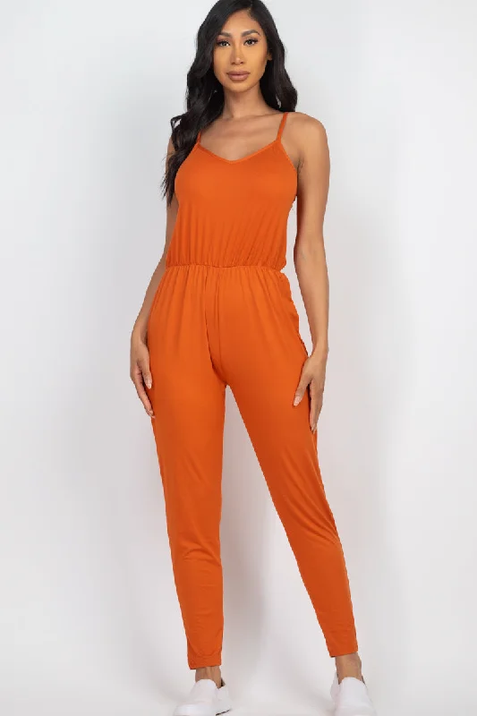 Solid Color Jumpsuit with Spaghetti Straps and Elastic Waist Lace-up jumpsuit, Sexy, Night out, Trendy Solid Color Jumpsuit with Spaghetti Straps and Elastic Waist Lace-up jumpsuit, Sexy, Night out, Trendy
