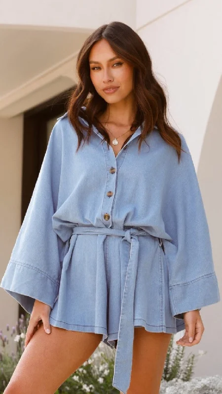 Sophia Playsuit - Mid Blue Denim Classic jumpsuit, Timeless, Chic, Casual