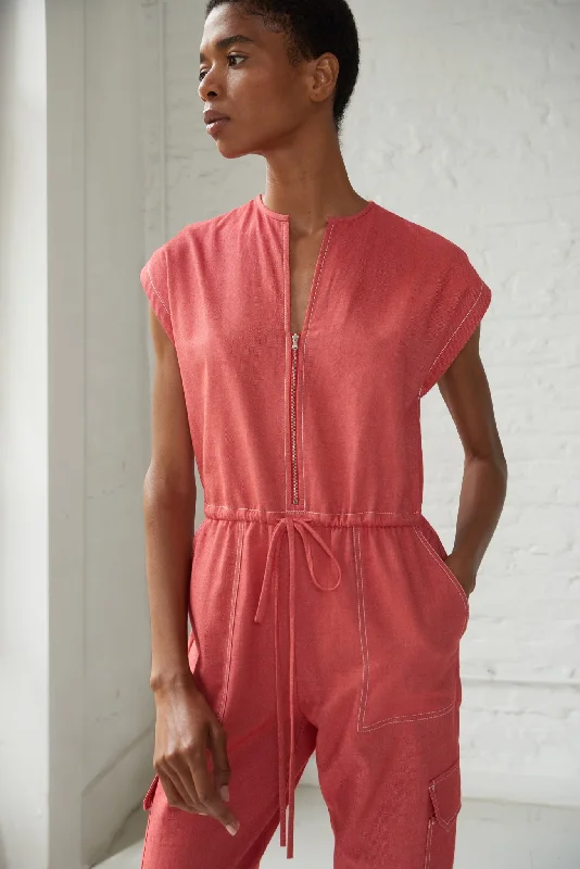 Traci Japanese Denim Jumpsuit Ruffle hem jumpsuit, Feminine, Trendy, Casual