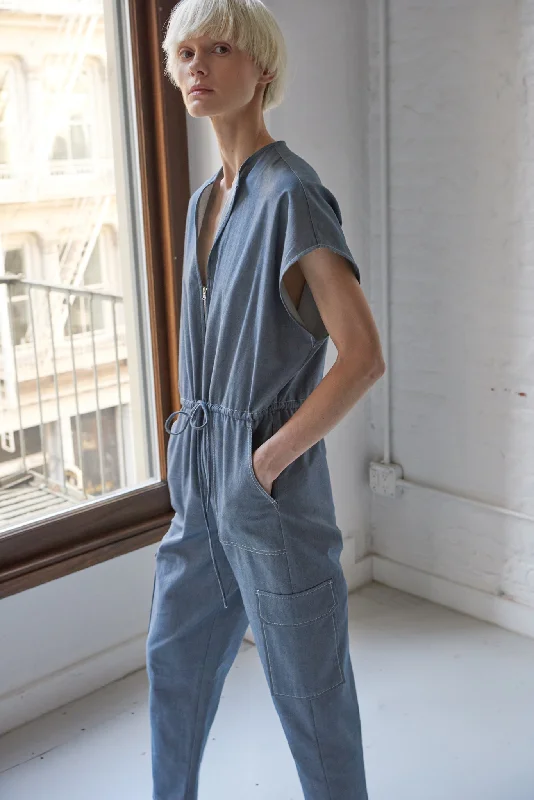 Traci V-Neck Japanese Denim Jumpsuit Luxe jumpsuit, Elegant, Chic, Fashion-forward