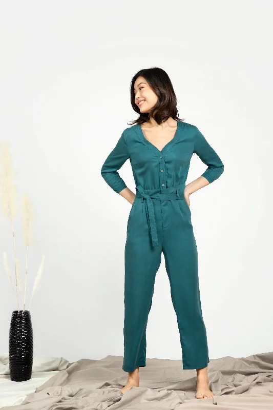 V-neck Jumpsuit - Emerald Turtleneck jumpsuit, Cozy, Elegant, Trendy