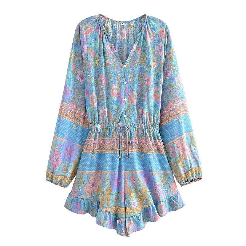 Whispering Blossoms Playsuit in Blue Jumpsuit romper, Comfortable, Playful, Casual