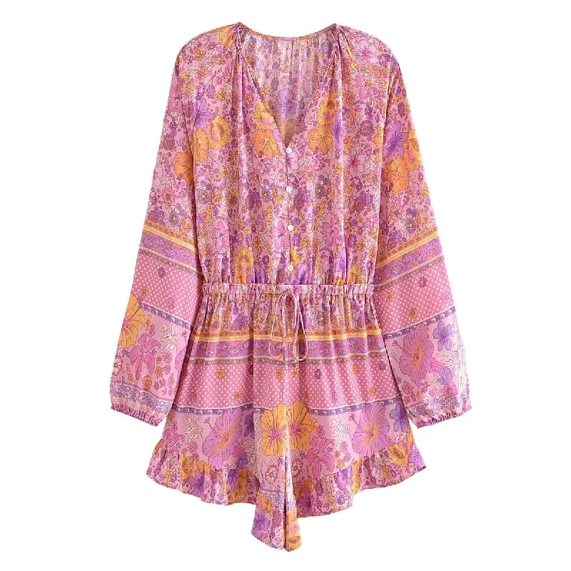 Whispering Blossoms Playsuit in Pink Ruffle sleeve jumpsuit, Feminine, Elegant, Stylish Whispering Blossoms Playsuit in Pink Ruffle sleeve jumpsuit, Feminine, Elegant, Stylish