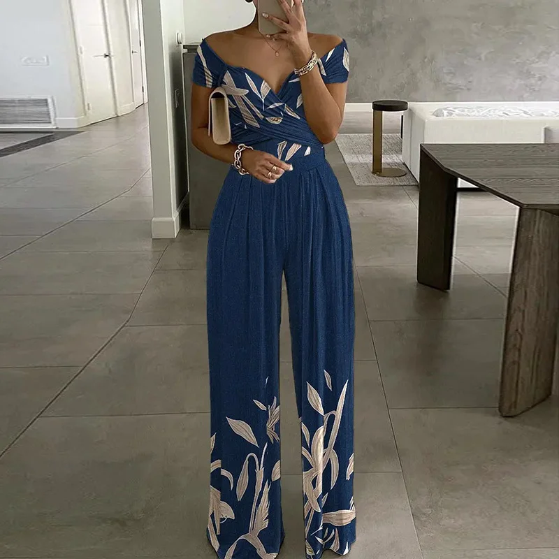 Women Elegant Off-Shoulder Floral Print Casual High Waist Wed Leg Jumpsuits Tight fit jumpsuit, Sleek, Sexy, Trendy Women Elegant Off-Shoulder Floral Print Casual High Waist Wed Leg Jumpsuits Tight fit jumpsuit, Sleek, Sexy, Trendy