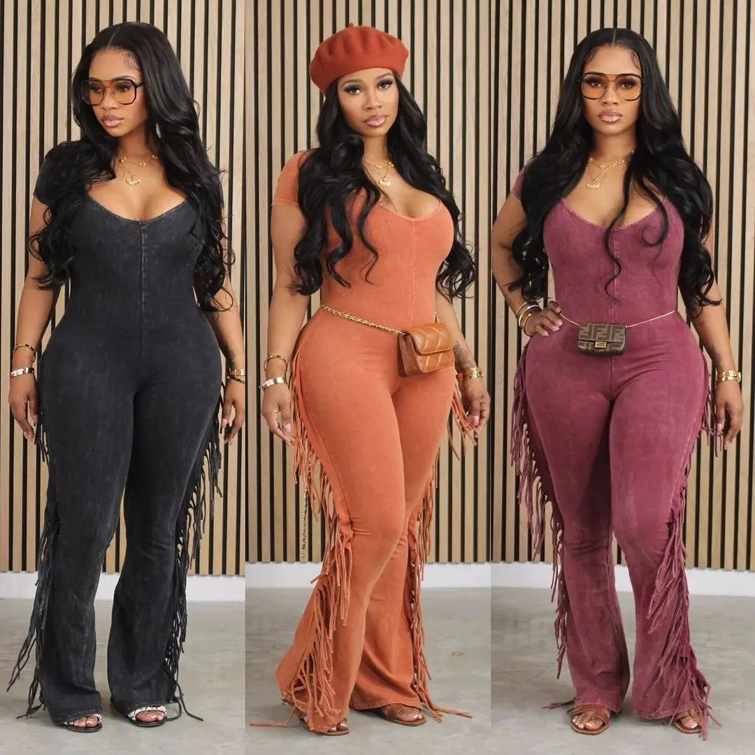 Z170947 2023 summer sexy woman bodysuit ladies jumpsuit elegant one piece womens slim fringe tassel jumpsuit Casual chic jumpsuit, Relaxed fit, Street style, Fashionable Z170947 2023 summer sexy woman bodysuit ladies jumpsuit elegant one piece womens slim fringe tassel jumpsuit Casual chic jumpsuit, Relaxed fit, Street style, Fashionable